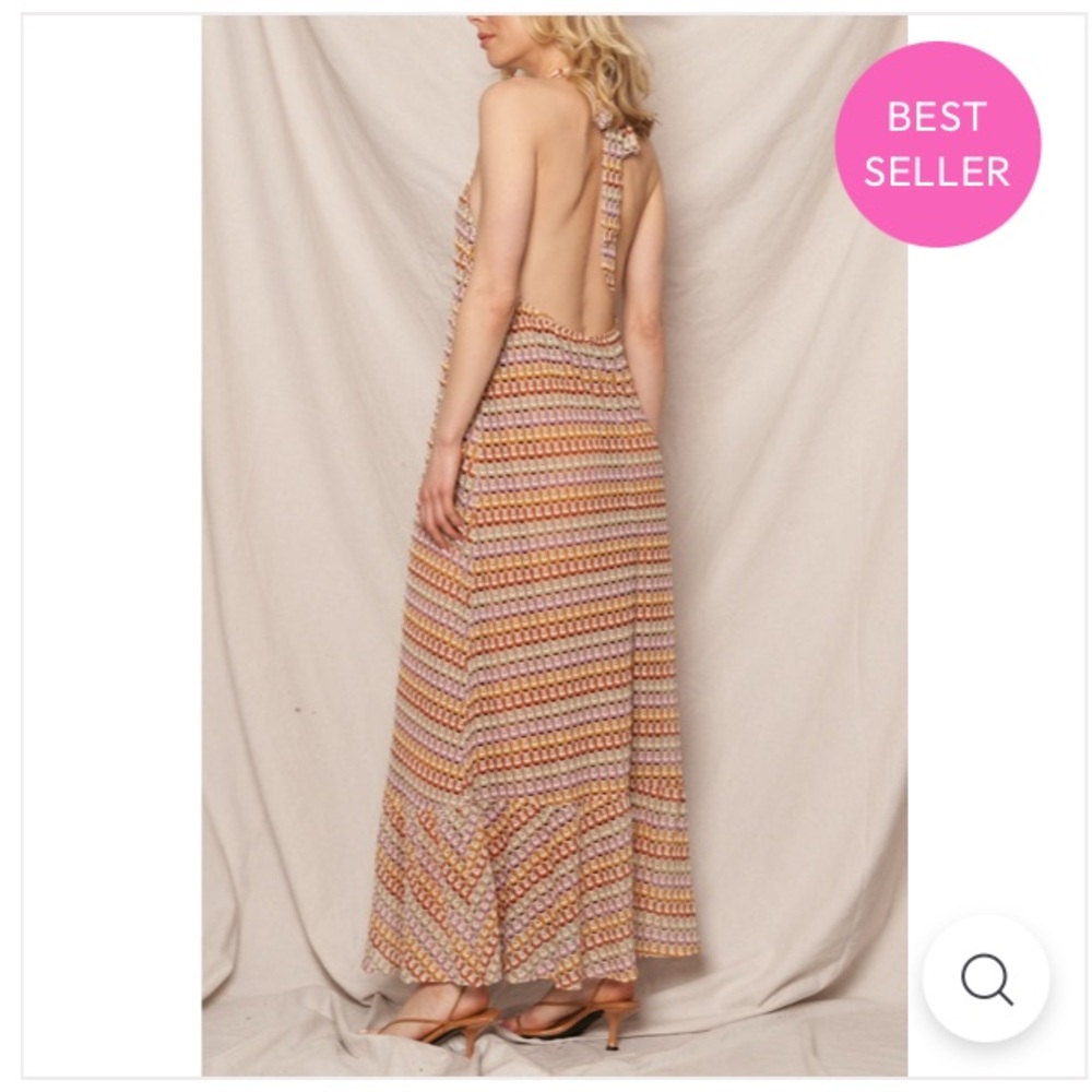 En Creme Multicolor Geometric Maxi Dress
